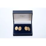 Pair heavy 9ct gold cufflinks with oval panels and engraved initials (Birmingham 1983)