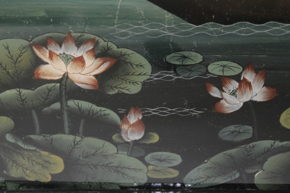 Antique Chinese reverse painting on glass depicting a female figure in a boat, - Image 3 of 4