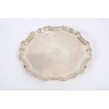 Fine quality 1930s silver salver of hexagonal form, with piecrust border and engraved monogram,