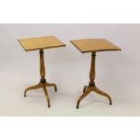 Pair of Continental Biedermeier-style satin-birch and engraved wine tables,