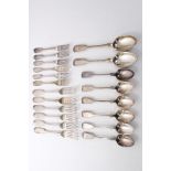 Selection of Victorian fiddle pattern flatware with engraved initials - comprising six dinner forks,