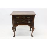 George II walnut crossbanded and feather banded lowboy having two frieze drawers on cabriole legs