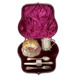 Comprehensive Victorian silver christening set - comprising a bowl of lobed form,