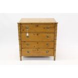 Early 19th century pine wash stand with four graduated drawers between projecting faux bamboo