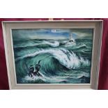 *Stuart Armfield (1916 - 1999), watercolour and gouache - The Big Wave, signed, in glazed frame,