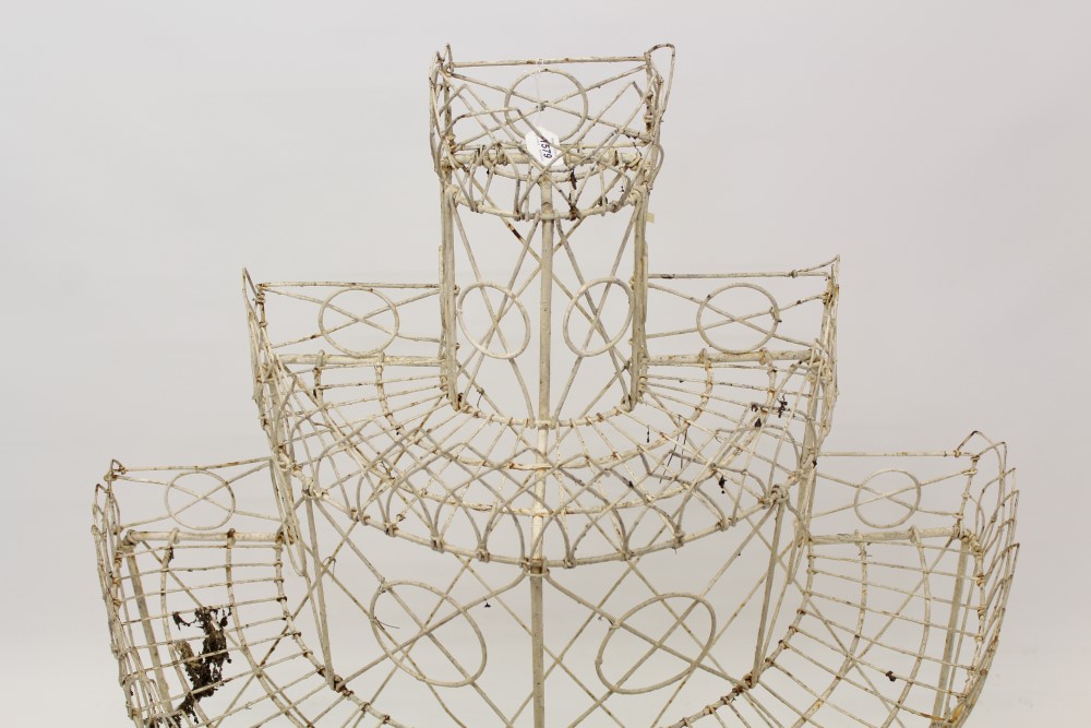 Antique three-tiered wirework plant stand of semi-circular outline with stepped tiers, - Image 2 of 3