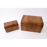 Victorian walnut and parquetry toiletry box,