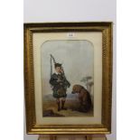 James Cassie (1819 - 1879), watercolour - a young piper standing in a landscape,