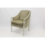 18th century-style French cream painted fauteuil with reeded show-wood frame and striped upholstery