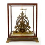 Antique skeleton clock with eight day single fusee movement striking on a bell,