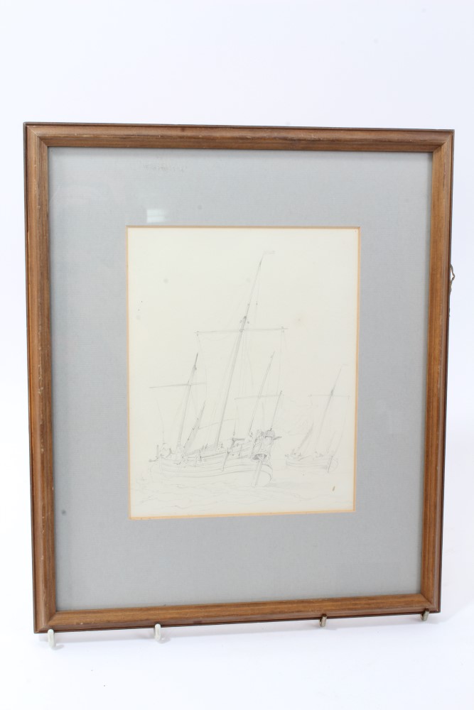 Attributed to Edward Duncan (1803 - 1882), pencil and wash sketch of a Continental fishing boat, - Image 7 of 8