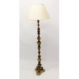 Antique Italian painted and gilt-heightened standard lamp, altar candlestick form,