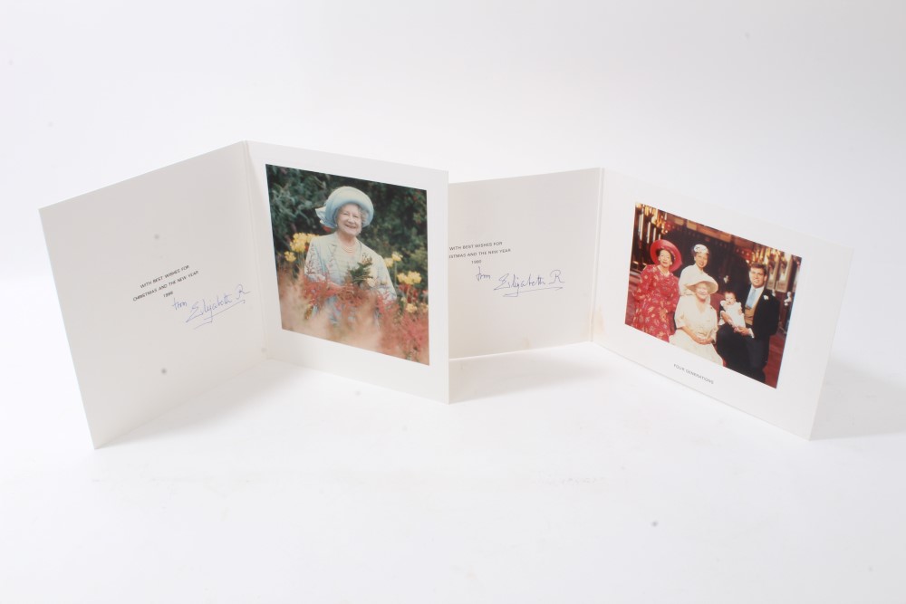 HM Queen Elizabeth The Queen Mother - two signed Christmas cards for 1988 and 1990,