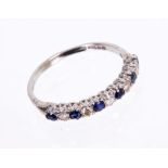 Sapphire and diamond half-hoop eternity ring with five brilliant cut diamonds interspaced by six