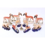 Collection of 19th century Staffordshire greyhound ornaments - comprising two pairs standing