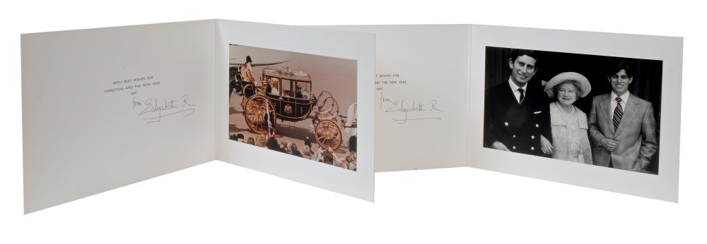 HM Queen Elizabeth The Queen Mother - two signed Christmas cards for 1975 and 1977,