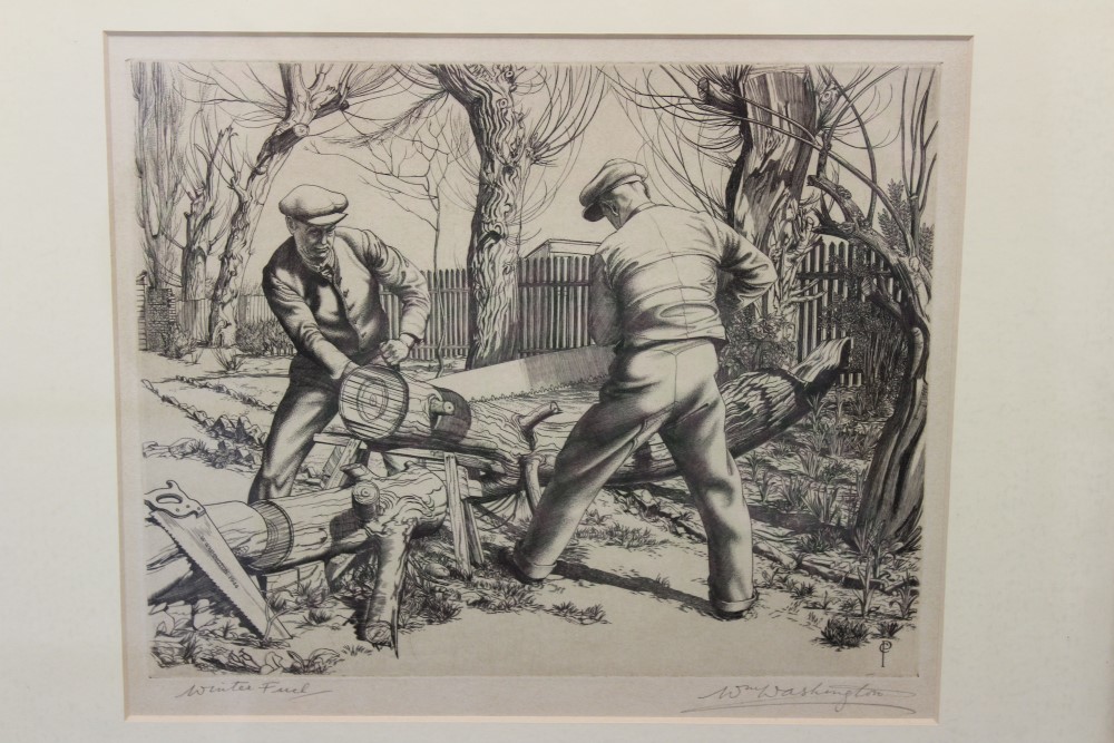 William Washington (1885 - 1956), signed etching - Winter Fuel, 1944, in glazed frame, 21.5cm x 25.