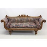 Regency mahogany scroll-end sofa with undulating show-wood back and tablet frieze,