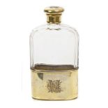 Victorian cut glass spirit flask with detachable silver gilt cup with engraved monogram and