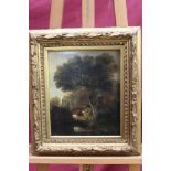 19th century Norwich School oil on panel - cottage among woodland, in gilt frame,