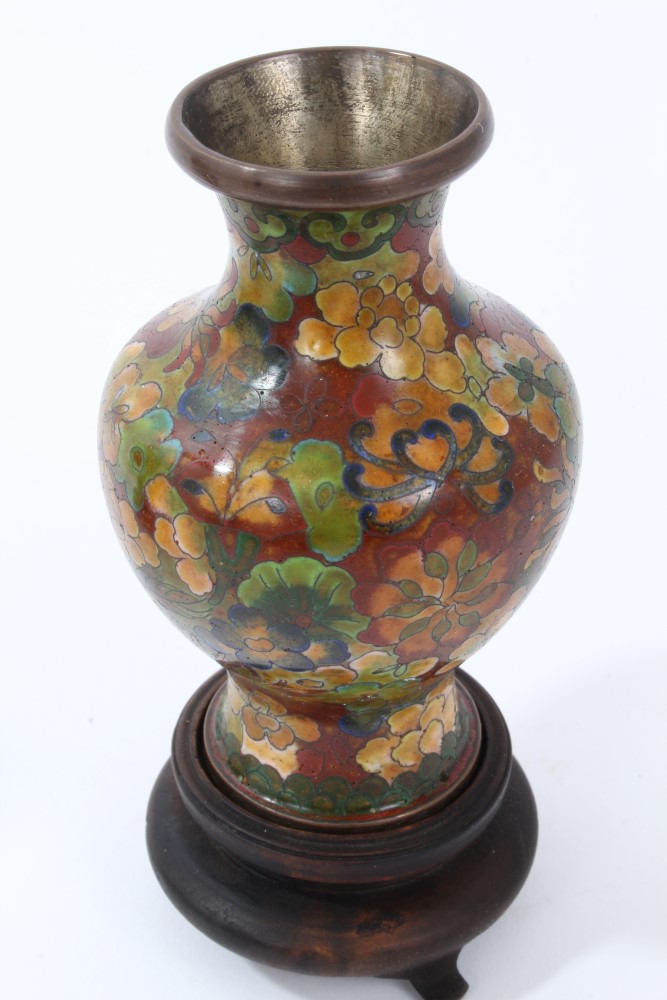 Pair of Japanese cloisonné vases, each 10cm high, in glazed presentation case, - Image 3 of 7