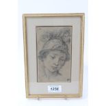 17th century Continental School pencil sketch - a portrait, collection stamp - W.B.