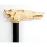 Rare 19th century carved ivory-handled novelty walking cane,