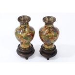 Pair of Japanese cloisonné vases, each 10cm high, in glazed presentation case,