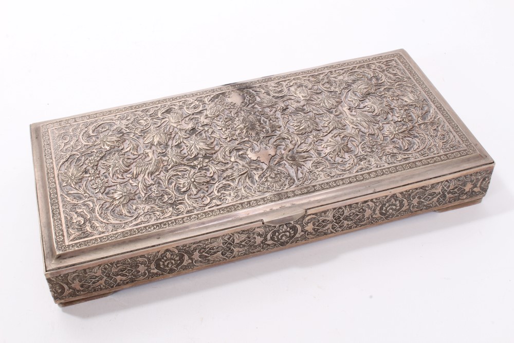 Early 20th century Middle Eastern white metal box of rectangular form,