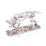 Late 19th century silver plated model of a retriever, on naturalistic base,