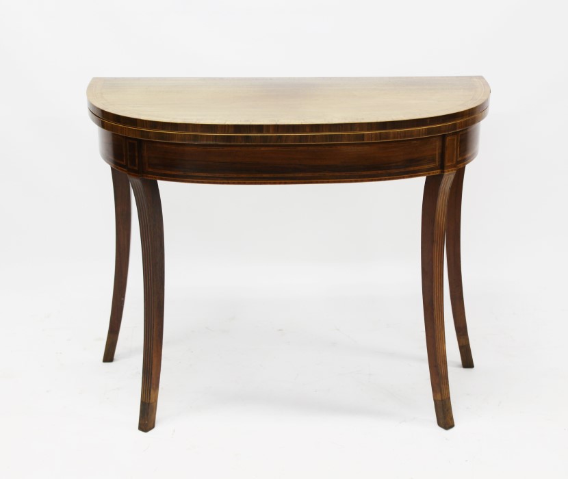 Good Regency rosewood and kingwood crossbanded card table,