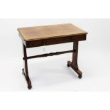 Regency mahogany writing table with moulded rounded rectangular top and frieze drawer,