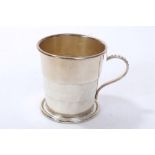American silver collapsible drinking cup with beaded fold-over handle, base stamped - Sterling.