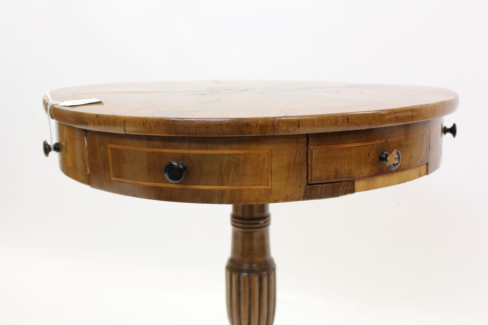 Unusual 19th century and later walnut crossbanded revolving drum table, - Image 3 of 4