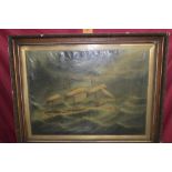 Pair Victorian English School oils on canvas - sailing ships under full sale in squally seas,