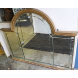 Victorian style overmantel mirror with arched central plate and flanking peripheral plates with