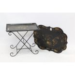 Mid-19th century black papier máché tray, dished shaped rectangular form,