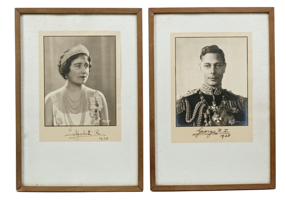 TM King George VI and Queen Elizabeth - fine pair of signed presentation portrait photographs by