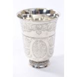 Late 18th / early 19th century French silver beaker with engraved fruit and floral decoration,
