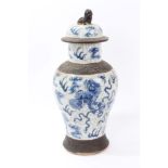 Late 19th / early 20th century Chinese blue and white crackleglaze vase and cover painted with