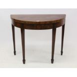 George III mahogany and tulipwood crossbanded demi-lune card table,