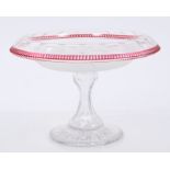 Victorian cut and ruby flash glass fruit stand with slice cut decoration, on pedestal base,