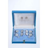 Good set of Art Deco style 9ct white gold cufflinks and dress studs with square turned mother of