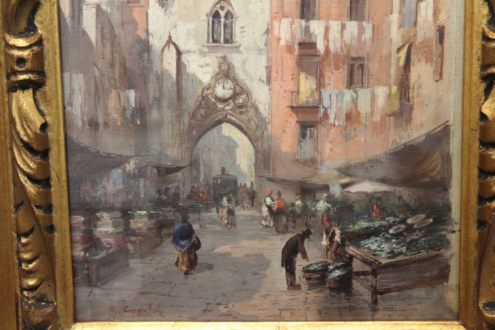 Giovanni Coppola, oil on canvas - a market scene in Naples, signed, inscribed, in gilt frame, - Image 2 of 4