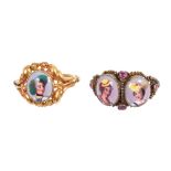 Two early 19th century Swiss gold and enamel rings,