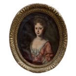 18th century English School oval oil on canvas - portrait of a lady in pink dress, Ann Rowsell,