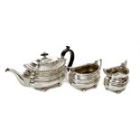 1930s silver three piece tea set - comprising large teapot of compressed baluster form,