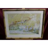 Ann Stone, 20th century watercolour and gouache - Cheetah family, signed and dated 1979,