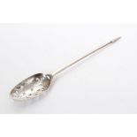 Mid-18th century silver mote spoon with pierced bowl and double drop heel,