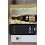 Champagne - three bottles, Moët & Chandon 2004, Pol Roger Fortnum & Mason 2000 and Bollinger,